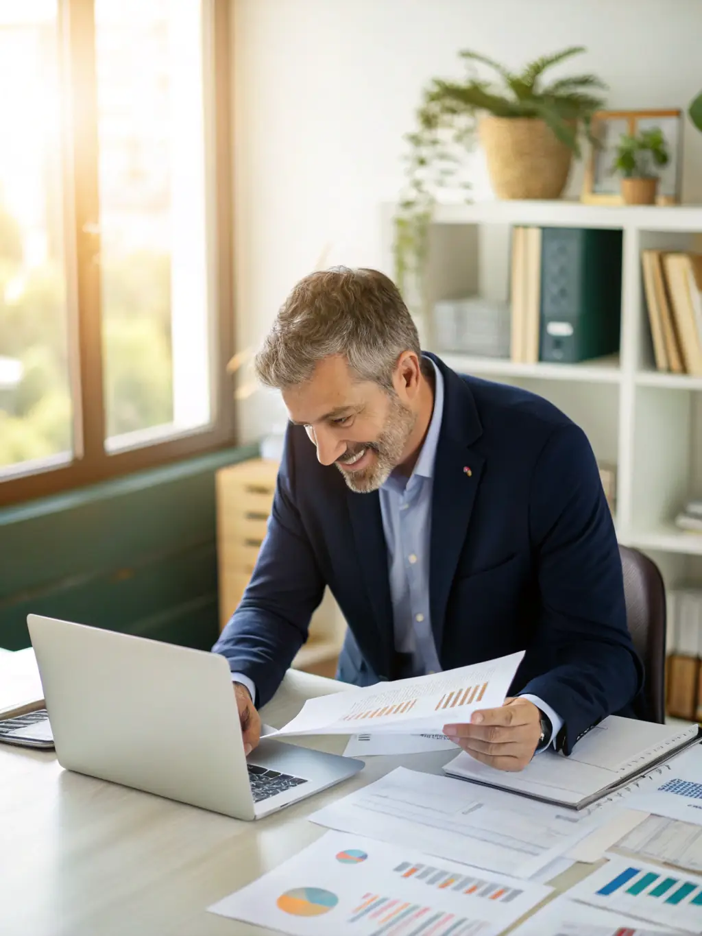 A professional Indian financial advisor analyzing market data on a computer screen, showcasing expertise in risk management finance.