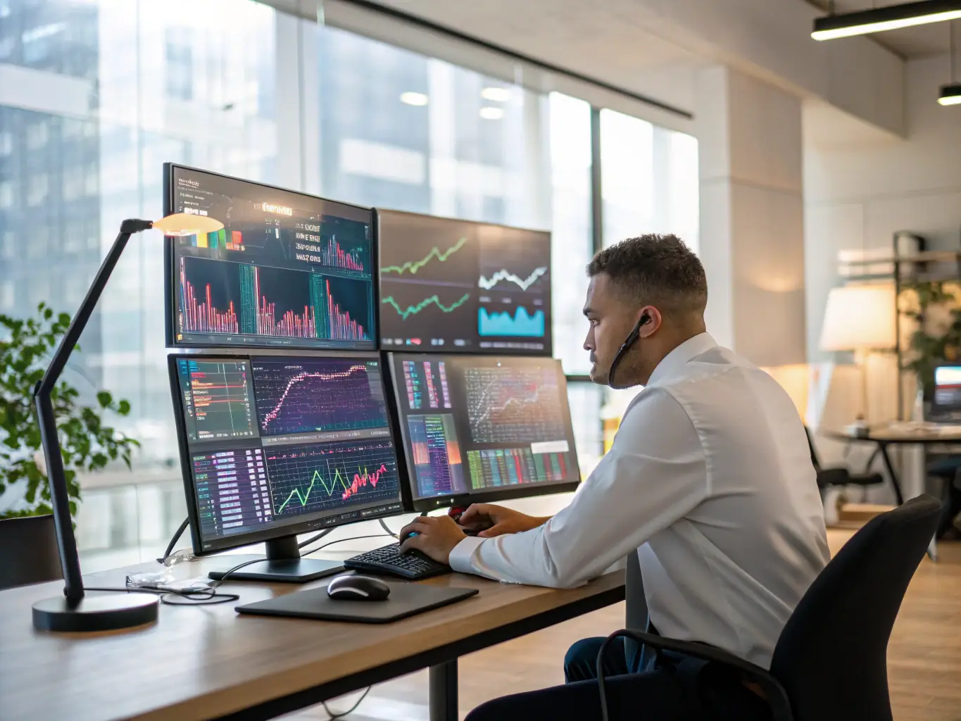 An image of a financial analyst reviewing risk assessment charts and graphs in a modern office setting, symbolizing risk management consulting.